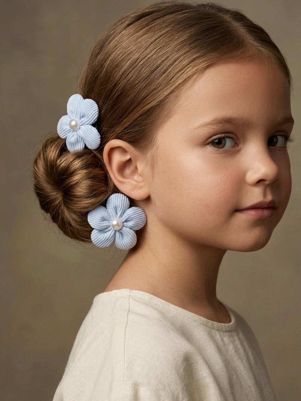 Set of 2 Light Blue Flower Pearl Hair Clips